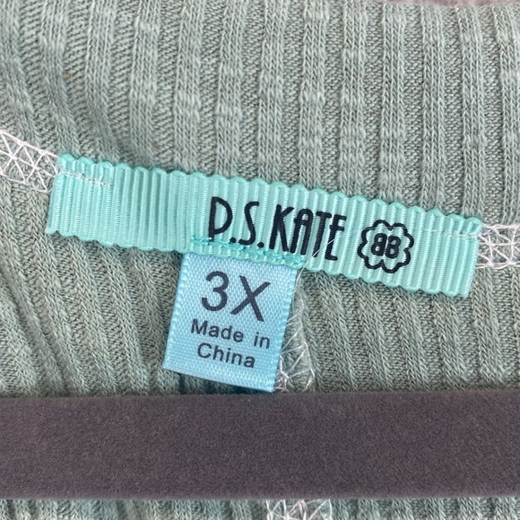 P.S. Kate sage green waffle knit thermal top 3X dolman sleeve raw edges - Picture 2 of 9